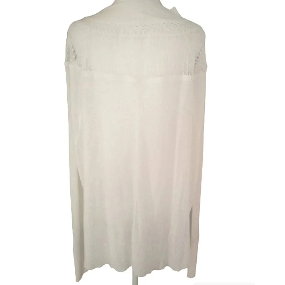 Free People White Spring Valley Lace Insert Waffle Knit Long Sleeve Size Medium